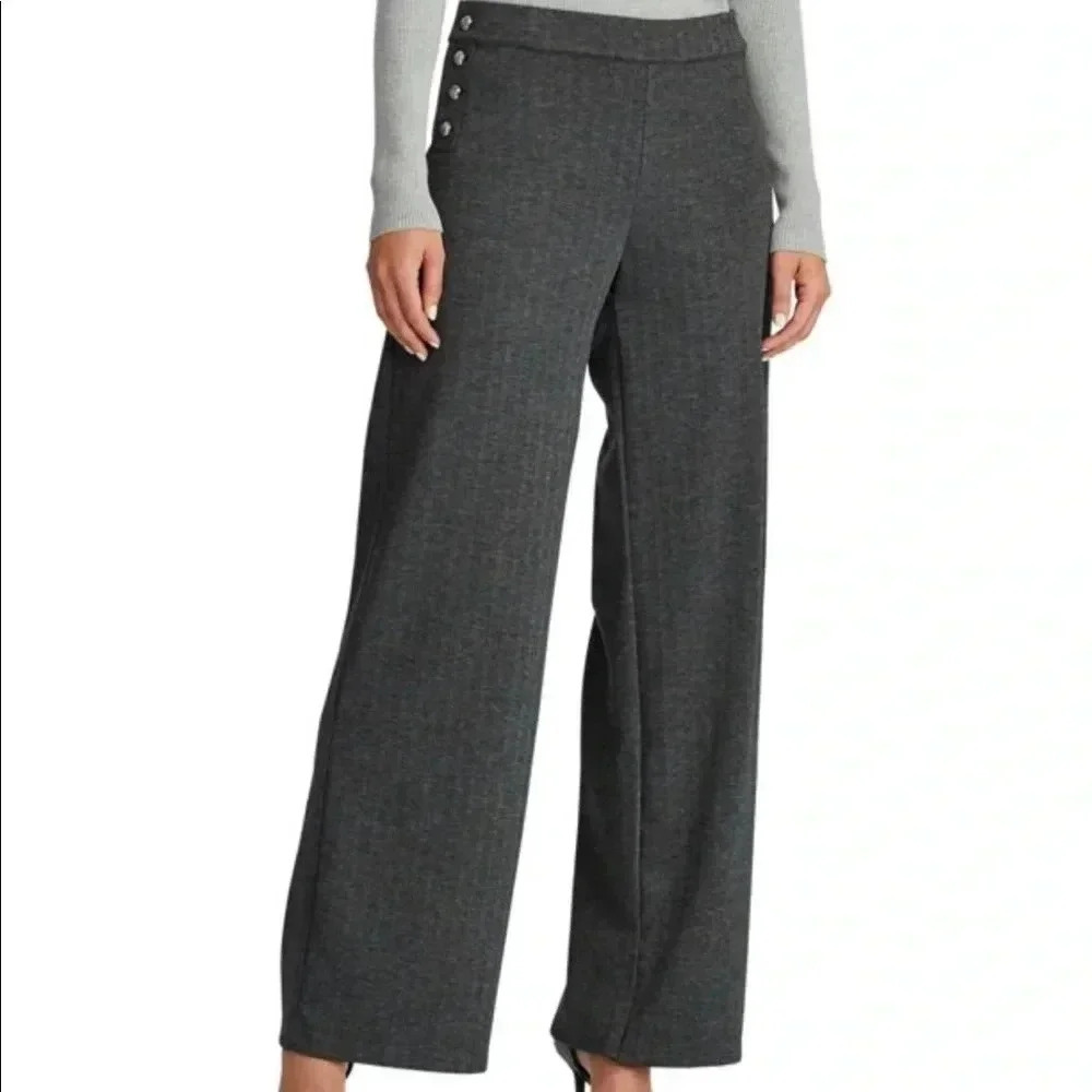 LAUREN RALPH LAUREN Dark Gray Herringbone Wide Leg Evening Pants Size: XS
